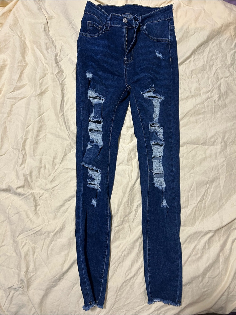 SHEIN Dark Blue Distressed Skinny Jeans